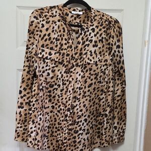 Calvin Klein Animal Print Blouse - Tan and Black